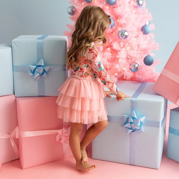 NWT - Posh Peanut - Tulle Tiered Dress - Pattern: Poinsettia - Size: 10-12 years - Picture 3 of 7